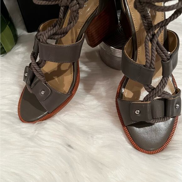 NEW The Fix Jackson Leather Rope Lace Up Block Heel Gladiator Sandals Grey 6 NIB - Picture 10 of 16